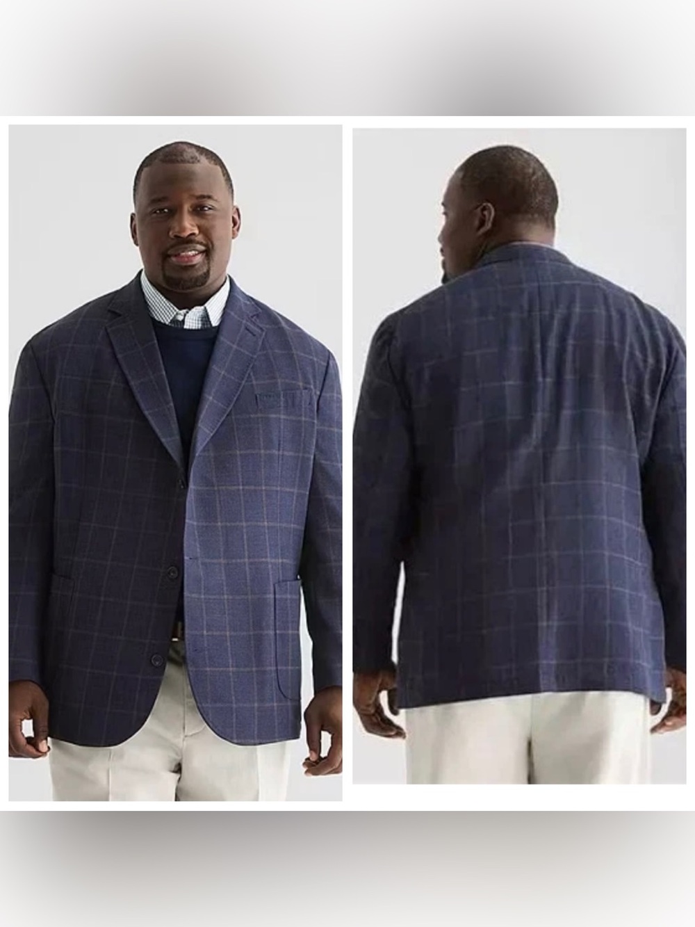 Stafford Mens Big and Tall Plaid Classic Fit Sport Coat-Size 52L